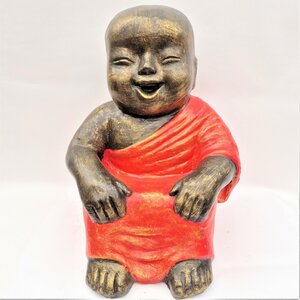 Zandstenen Boedha &quot;sitting&quot; 40 cm Red/gold